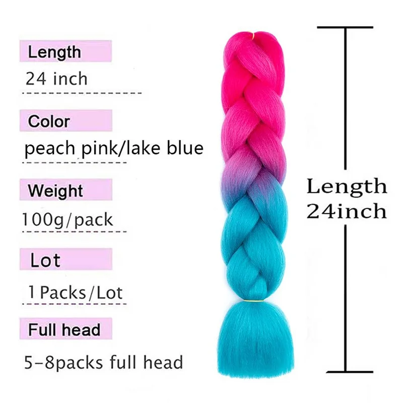 Synthetic Jumbo Braids Hair 24Inch Braiding Hair Extensions Ombre Fake Hair For Crochet Box Braid Blue Purple for Women