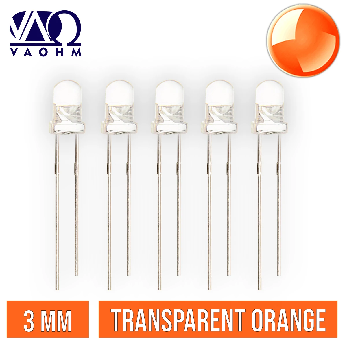 Vaohm 1000PCS 3mm LED F3 Water Clear Round Lighting Emitting Diode RED BLUE GREEN ORANGE YELLOW WHITE