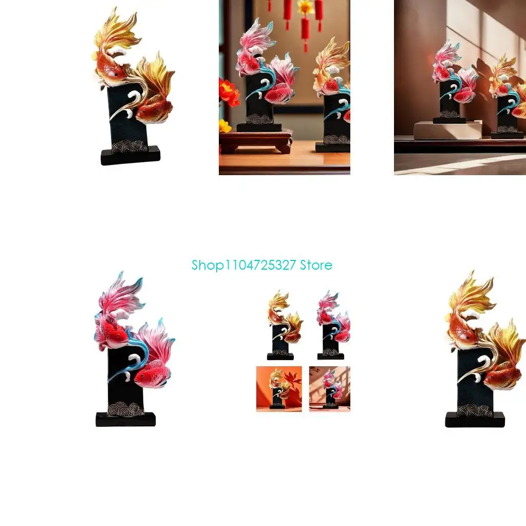 

D8KF Художественная скульптура из смолы для украшения рыбы по фэн-шуй, идеально подходящая для гостиной или офиса