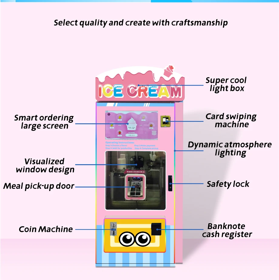 Customized 2025 New Commercial Self Service Ice Cream Vending Machine Fully Automatic Soft Serve System Business Package