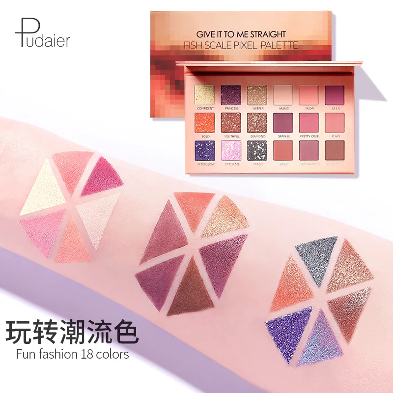 Pudaier Palet Eyeshadow Glitter 18 Warna Mengkilap Kecantikan Makeup Glitter Pigmen Palet Eyeshadow Smoky Kosmetik Tahan Air