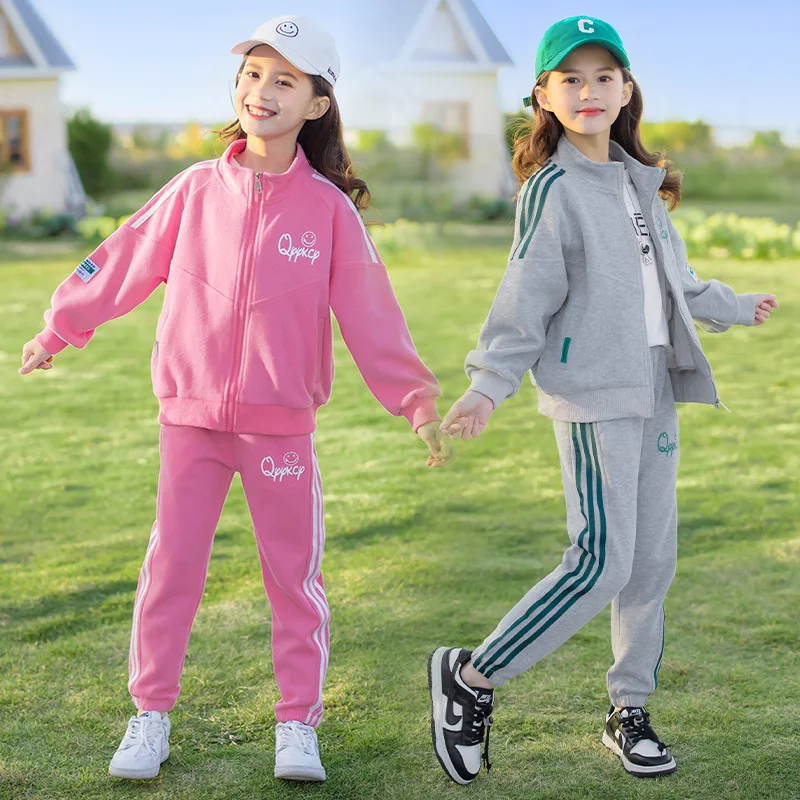 

Spring Autumn Striped Kids Tracksuit Girls Hoodie + Sweatpant Sets Full Zipper Children 2 Pieces Outfits Jogger Set 3-16 Years
