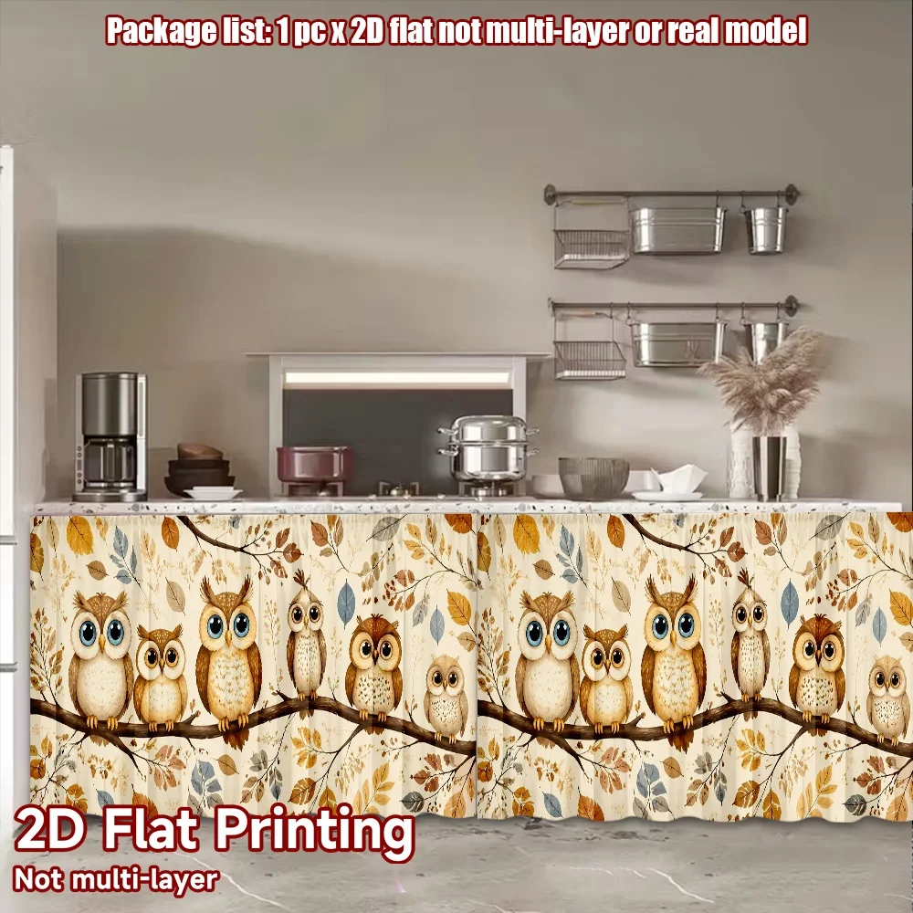 2D flat 1pc Retro country style shoe cabinet curtains Autumn Owls on Branch(2) Digital printing Storage shelves for study and