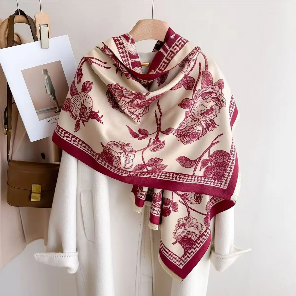 

Women's Autumn Winter Print Scarf Oversize Thicken Warm Imitation Wool Fabric Joker Dual Purpose Scarf Chinese Style Shawl