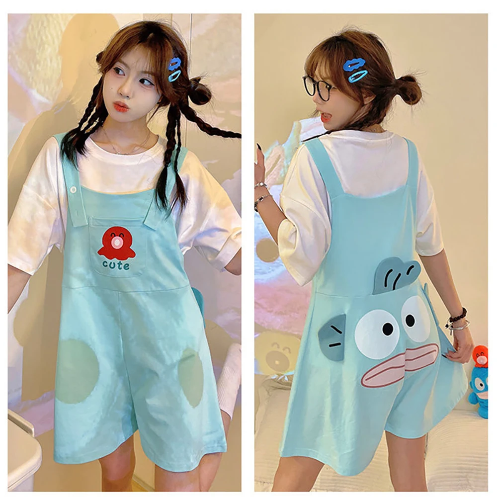 

Cartoon Creativity Sanrio Hangyodon Kuromi Pochacco Strap Shorts Short Sleeved Set Pajamas Leisure Loose Fitting Home Pajamas