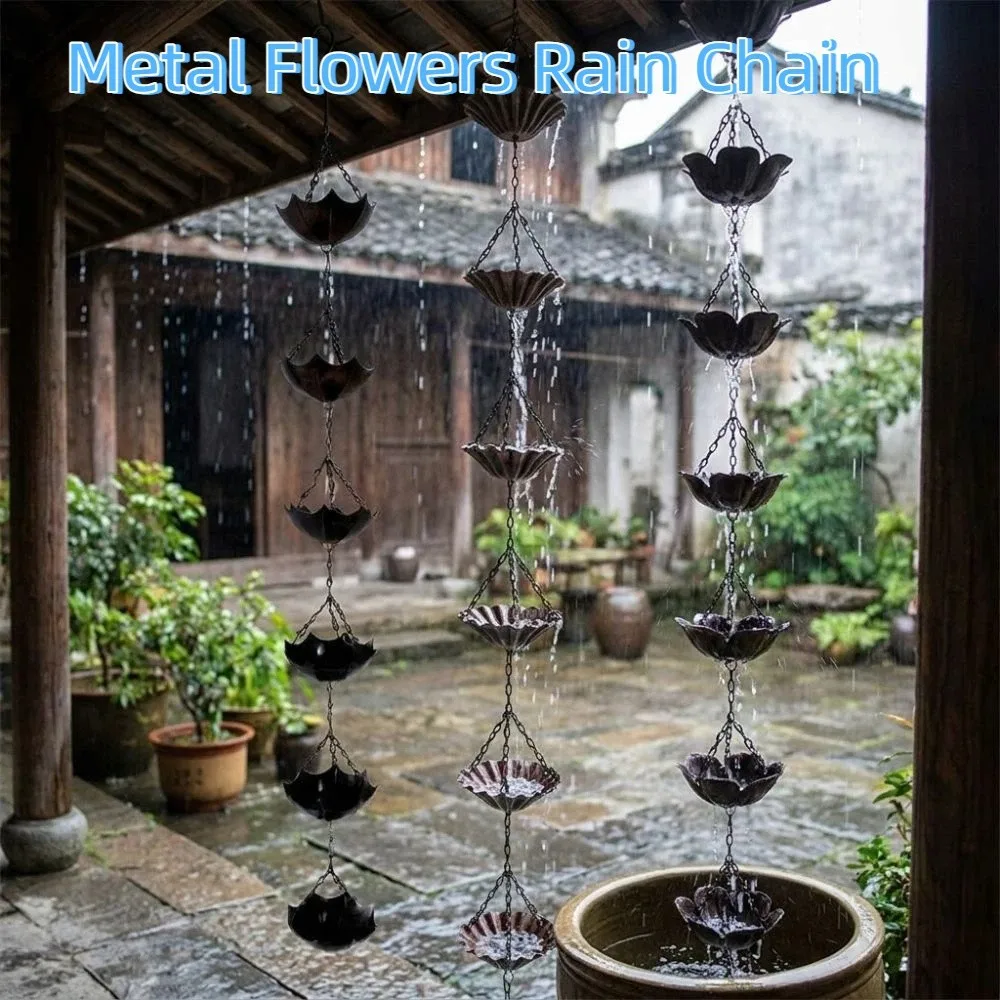 cadeia-de-chuva-de-metal-estilo-japones-com-flores-7-copos-para-drenagem-de-Agua-em-beirais-arte-em-ferro-resistente-a-corrosao