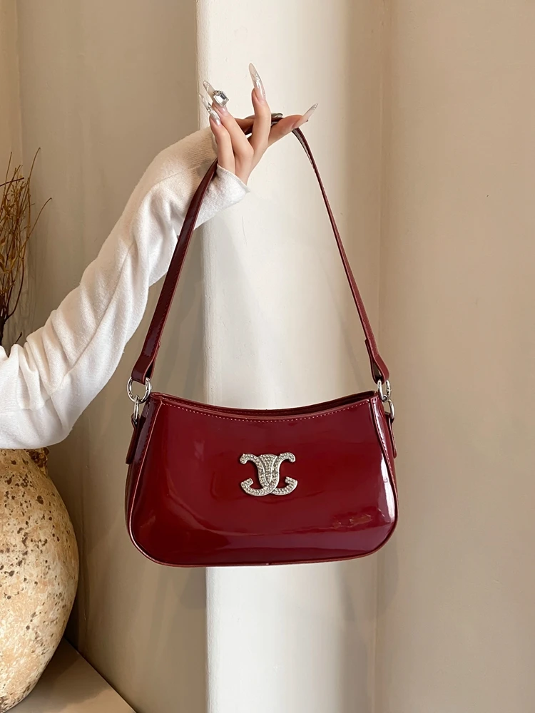 Red Patent Leather Bag Women 2024 New Trendy High-Grade One-Shoulder Underarm Bag Shoulder Wedding Bag Wedding Bridal Bag