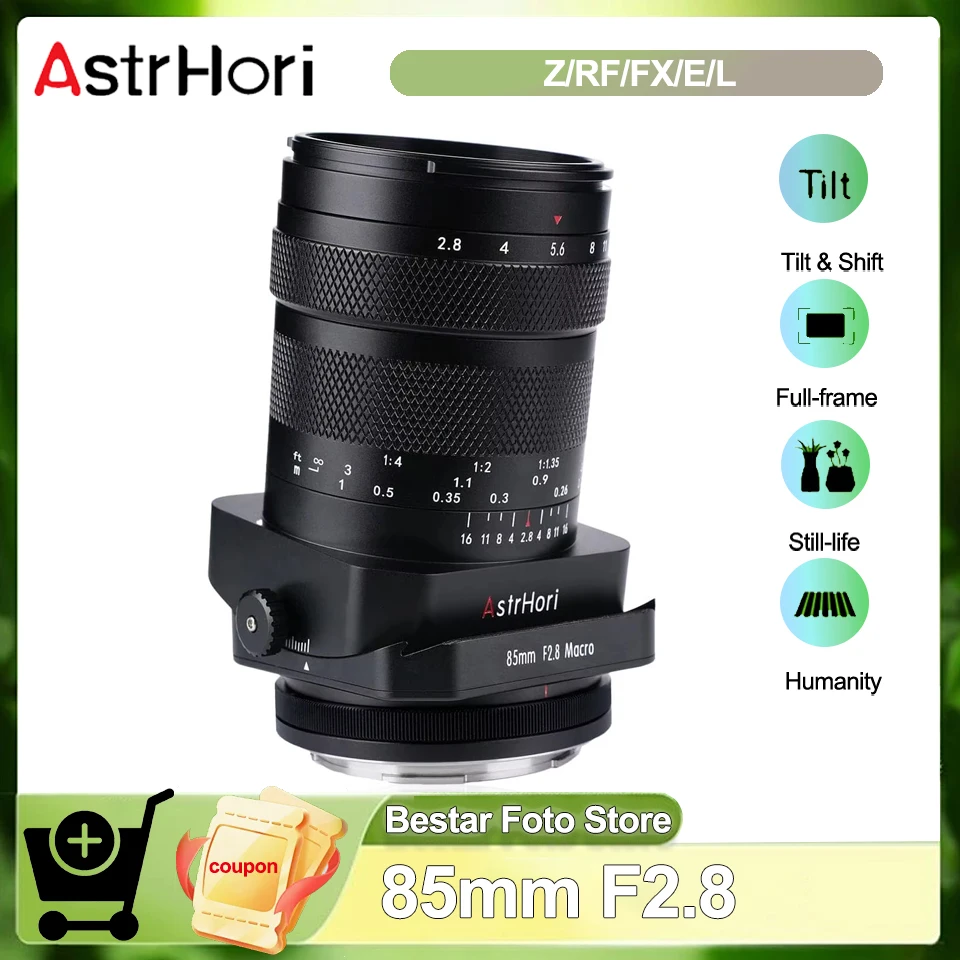 AstrHori 85mm F2.8 Full Frame Tilt Macro Camera Lens for Sony A7SII Fuji X-T20 Canon EOS R5 Nikon Z5 Leica Panasonic Sigma