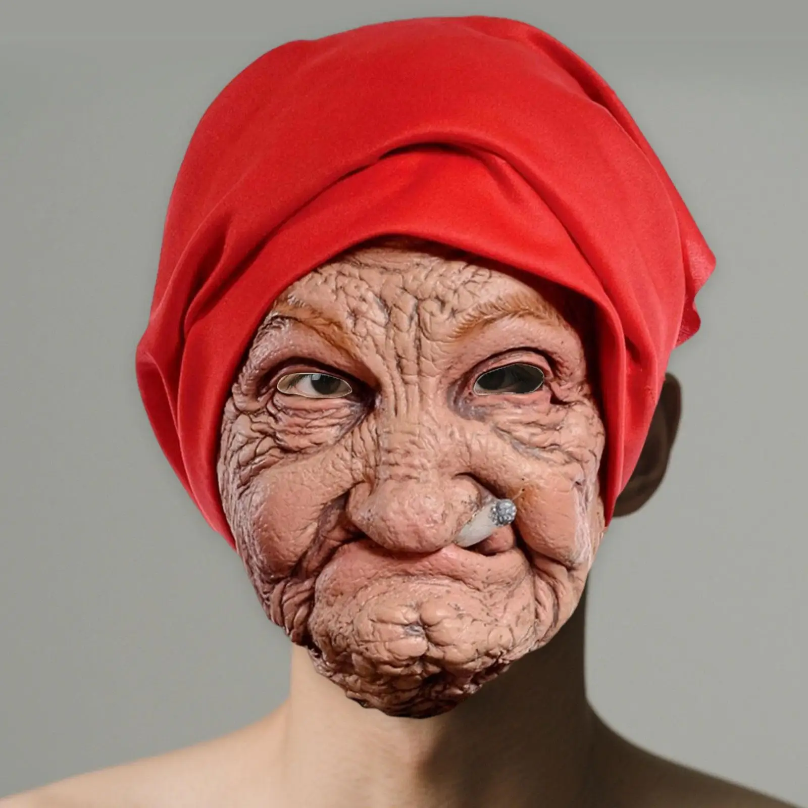 Máscara de cabeza de mujer mayor, vacaciones espeluznantes, juego de rol realista, accesorio de disfraz, vestido de lujo aterrador, fiestas temáticas, máscara de abuela de Halloween