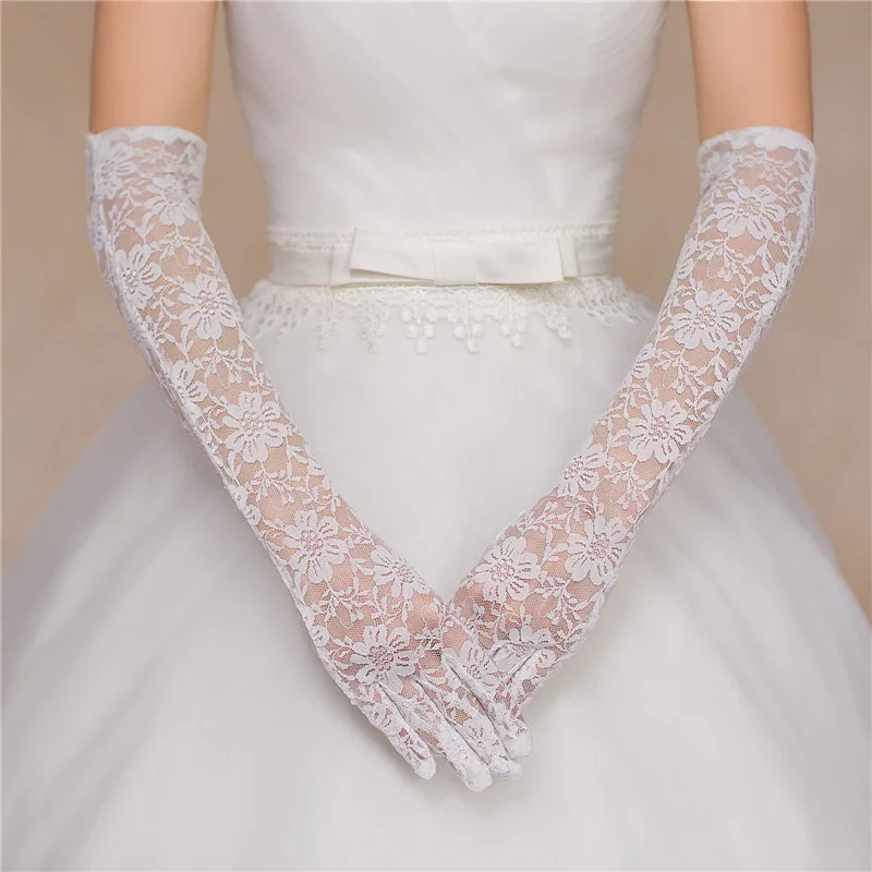 Long Lace Gloves Bridal Gloves for Wedding Flower Floral Lace Gloves for Women Party Costumes