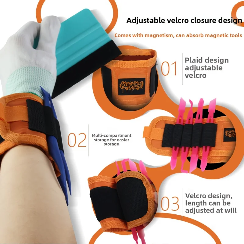 Car Film Tool Kit Multi-Functional Storage Bag Color Change Film Tool Storage Pouch Portable Wrist Strap for Installation