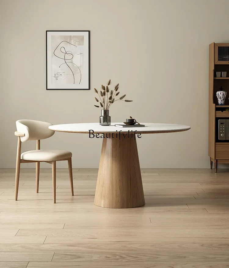 

Solid wood round dining table pure white simple household small apartment retro solid wood dining table
