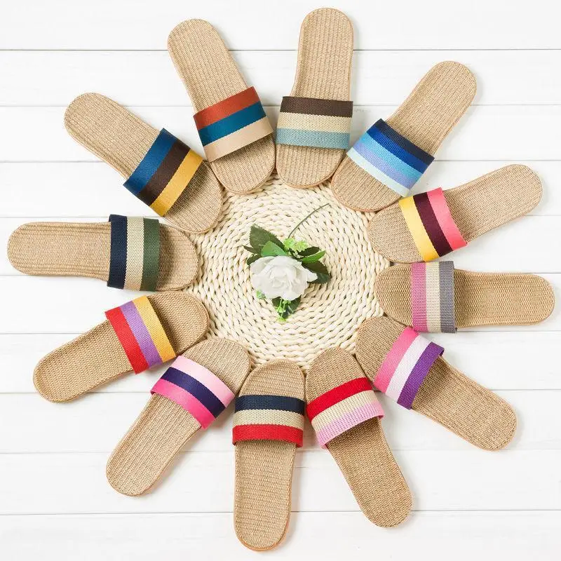 Linen slippers home couple indoor wooden floor cotton and linen home non-slip thick bottom summer cool