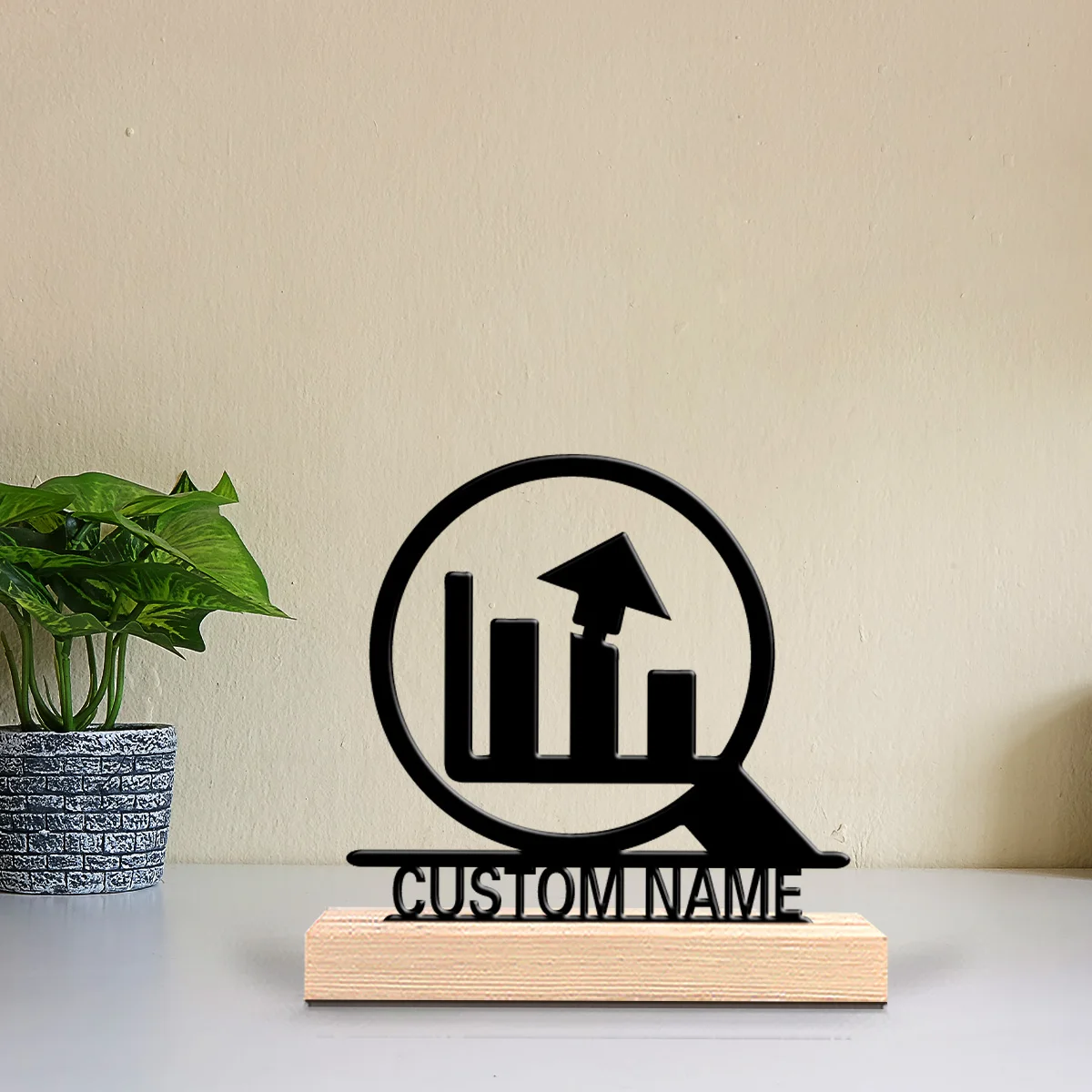 1pc Data Analysis Research Custom Text Metal Statue Iron Ornament Art Figurine With Wood Base Iron Ornament Bedroom Table