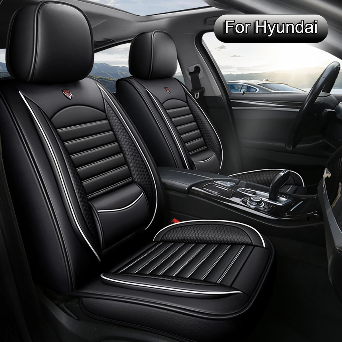 Autostoelhoezen Volledige set leer, autostoelbeschermers, geschikt voor Hyundai Tucson, Kona, i20, i30, i10, Santa Fe, Bayon, Nexo
