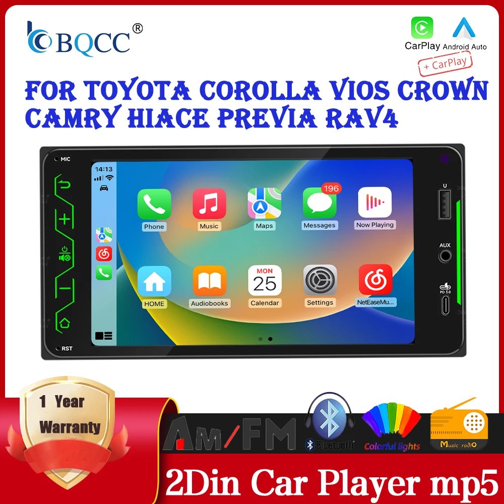 

BQCC 7 Inch Special Car MP5 Player For Toyota RAV4 Vios Camry Crown Terios AM RDS Type-C Fast Charge Support Rear Camera DVR