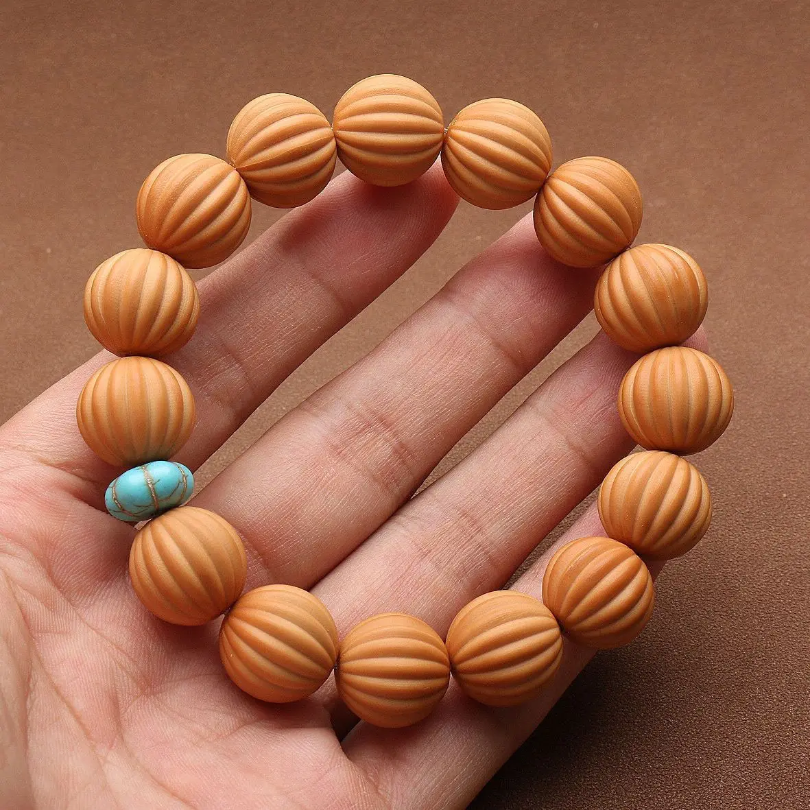 Pulsera de nuez con cabeza de mono de estilo tradicional chino, tallada en forma de calabaza, con cuentas de turquesa, amuleto unisex Wenwan.