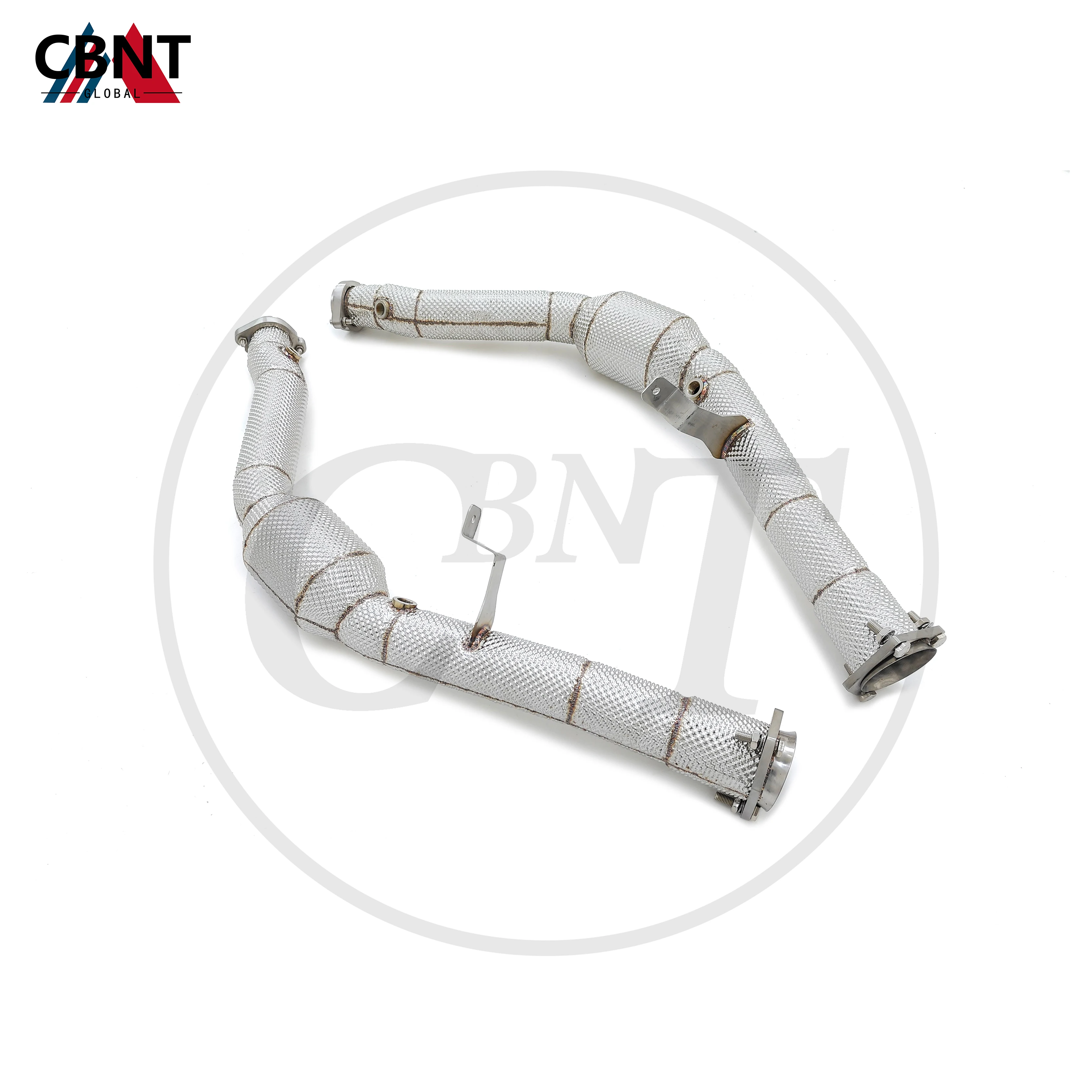 CBNT Exhaust Header with Heat Shield for Mercedes Benz G500 G63 2009-2014 SS304 Downpipe with Catalytic Converter Exhaust-pipe