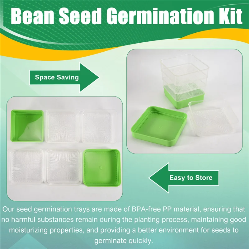 A23E-Bean Seed Germination Kit, Micro-Green Plant Growing Tray, Drain Tray, Four-Tier Stackable Sprout Growing Kit