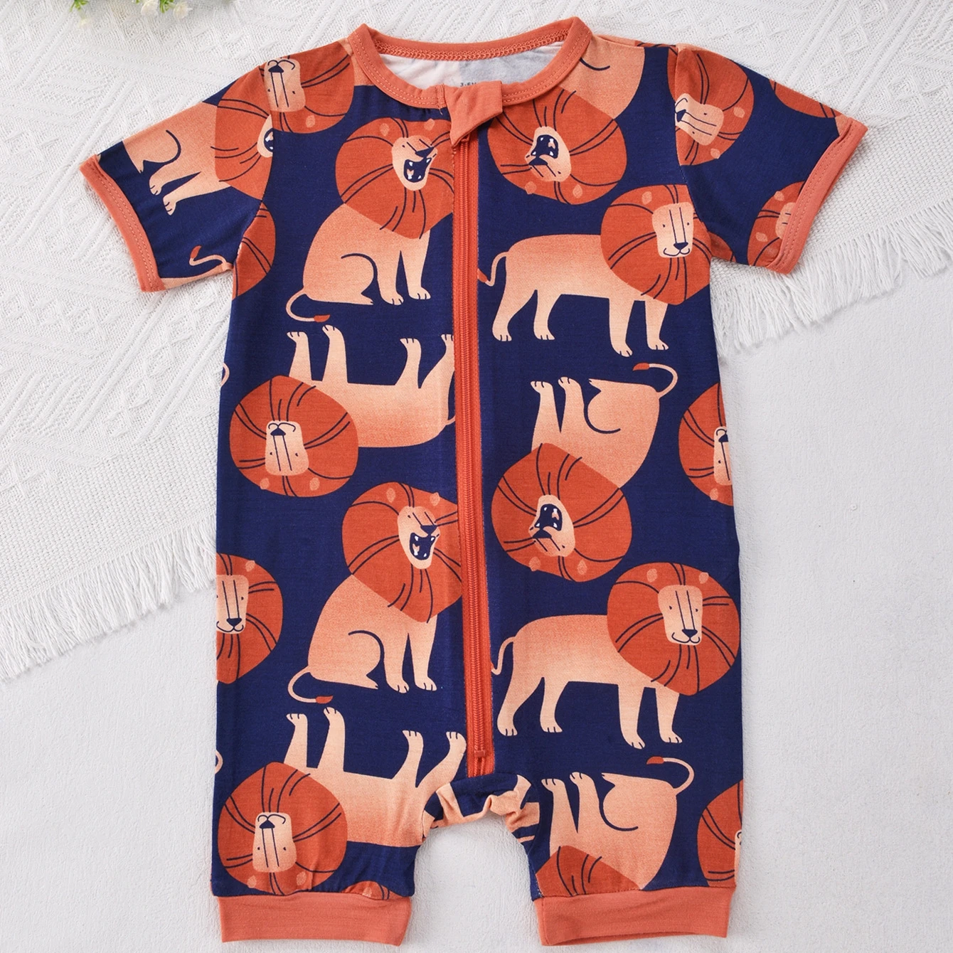 Newborn Baby Boys Bamboo Fiber Romper Pajamas Cartoon Print Onesie Short Sleeve Rompers Soft & Cozy Toddler Summer Casual Pjs - view 6