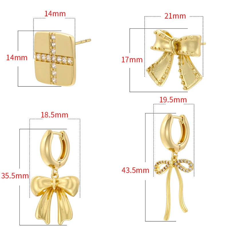 ZHUKOU 4 styles of 18k gold-plated fashionable lady romantic bow square earrings jewelry available for wholesale: VE1299-VE1302