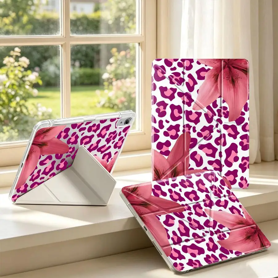 Tablet Case For iPad Pro 13 2025 2026 9th Air 8 M2 M3 3 10th Gen 12th Mini 7 6 5 11th With Pen Slot Cover Leopard Lily