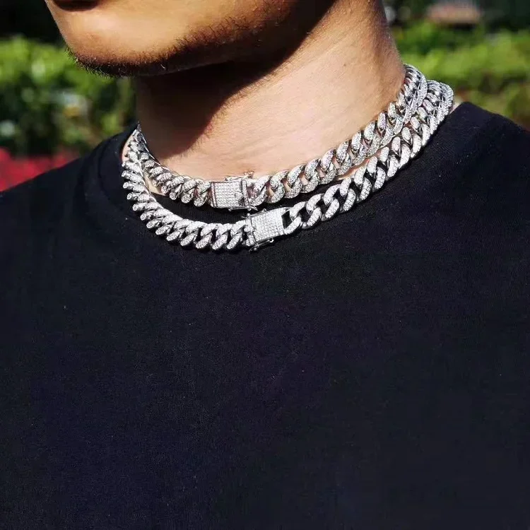 Hip Hop 13 Mm Studded with Ice Crystal Rhinestones Miami Curb Cuban Chain Bling Rappers Men Necklace Men and Women Jewelry