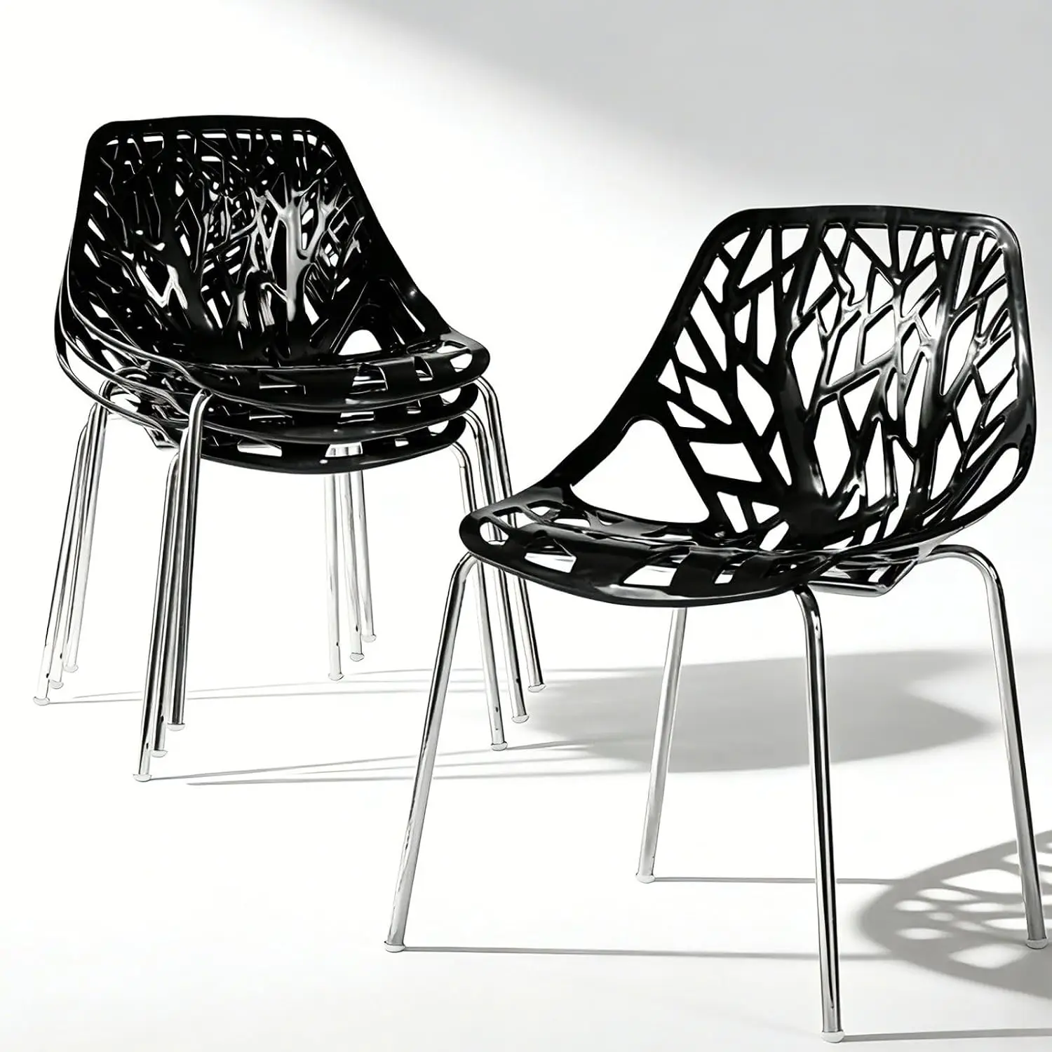 Stackable Dining Chairs 4-Pack, 3-Step Assembly, 350LBS, Bird Nest Pattern, Metal Frame, Kitchen Dining Living Room, Customized