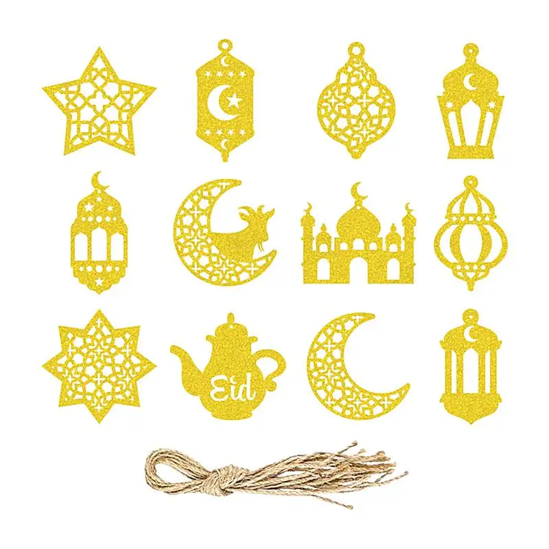 12pcs Eid Mubarak Decor Hanging Tag 2024 Ramadan Decoration Home Mubarak Ramadan Kareem Eid Al Adha Islamic Muslim Party Decor