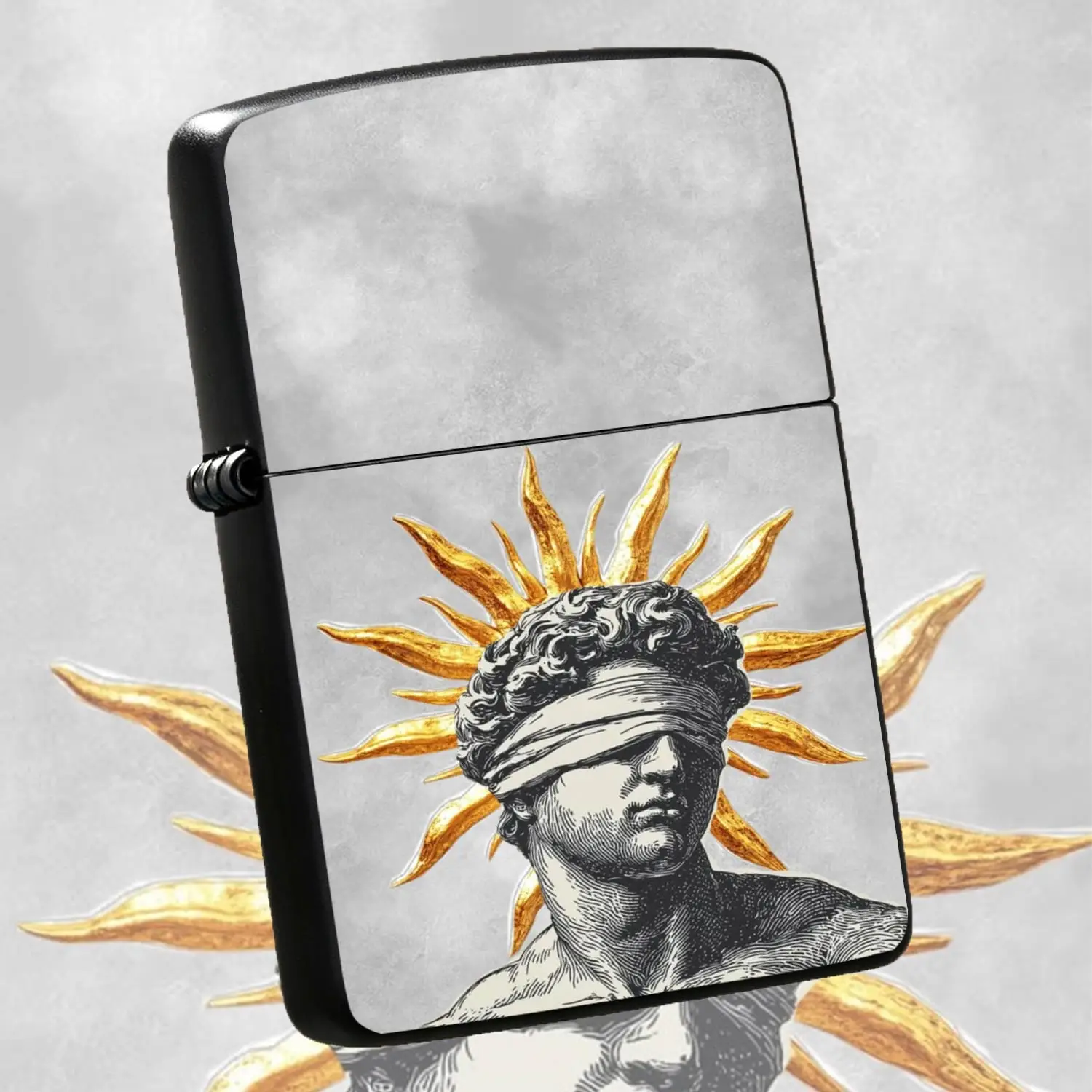 Vintage Aesthetic Sun God Art Pattern Lighter, Stylish Blindfold Greek Myth Figure Print Portable Igniter, Trendy Unique Decor Accessory, Practical Daily Carry Item, Ideal Thoughtful Gift For Art Lovers F A Humorous And Interesting Lighter