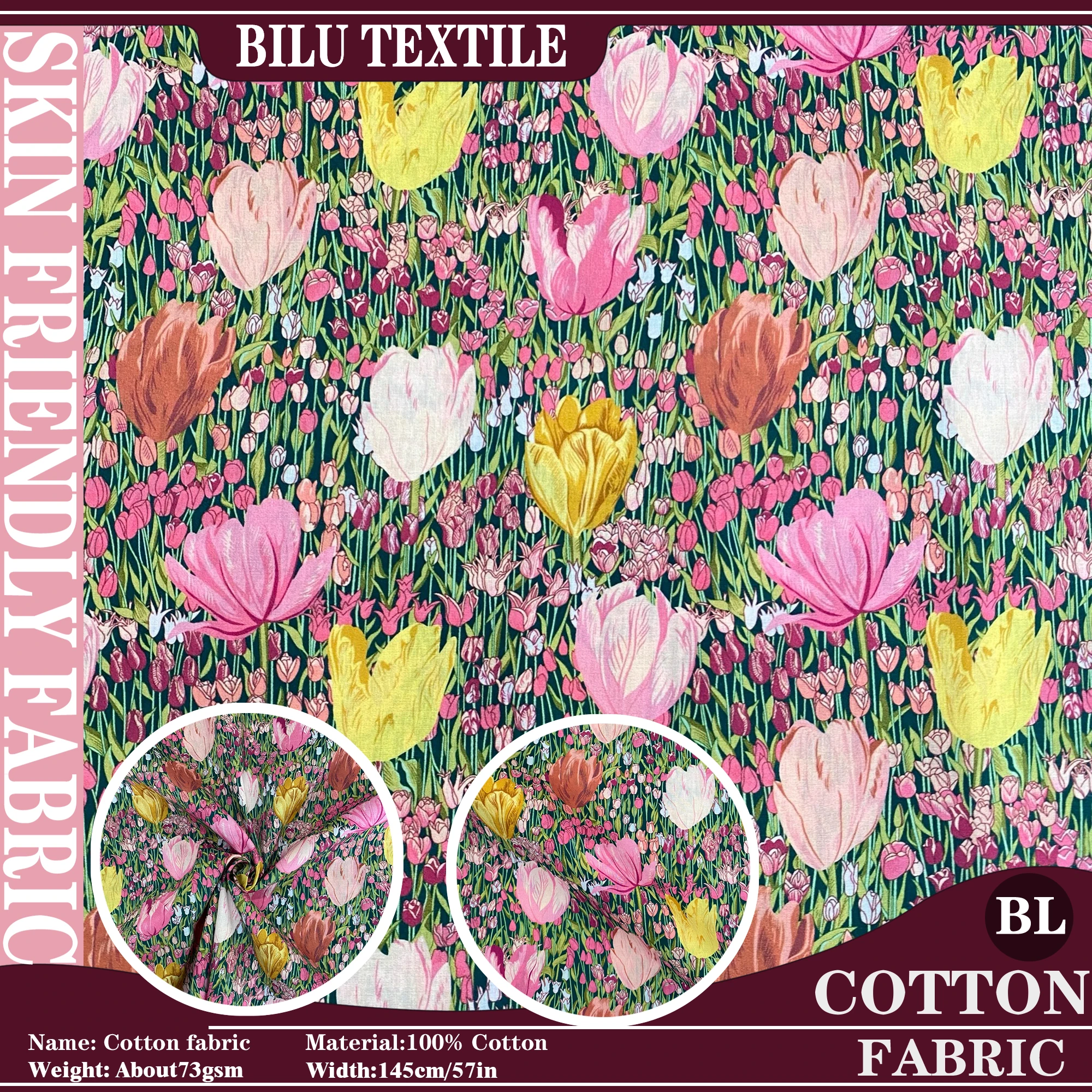 

1/2/3/5M 100% Cotton Fabric Tulip shadow 80S Long-Staple Cotton Poplin printing Sewing Making Dress Clothing Handmade DIY cloth