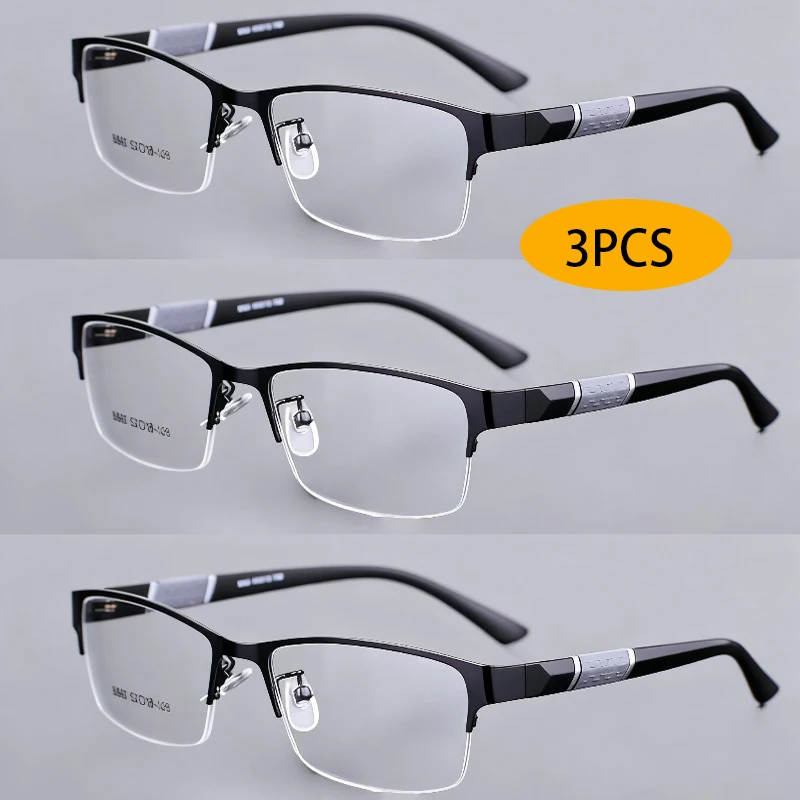 3PCS Anti Blau Lesebrille Männer Halbrahmen Gläser Business Stil Männliche Brillen Für Alte Menschen Gläser Mit grade + 100 ~ + 400