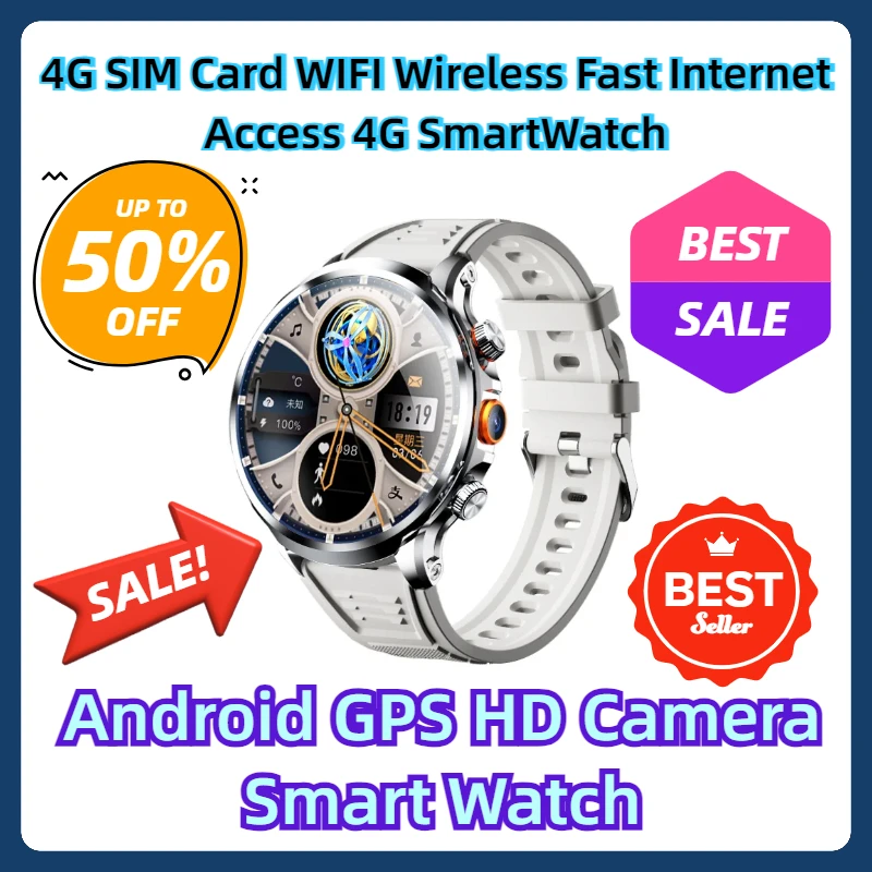 

Men Women 4G SIM Card WIFI Wireless Fast Internet Access 4G SmartWatch Android GPS HD Camera Smart Watch