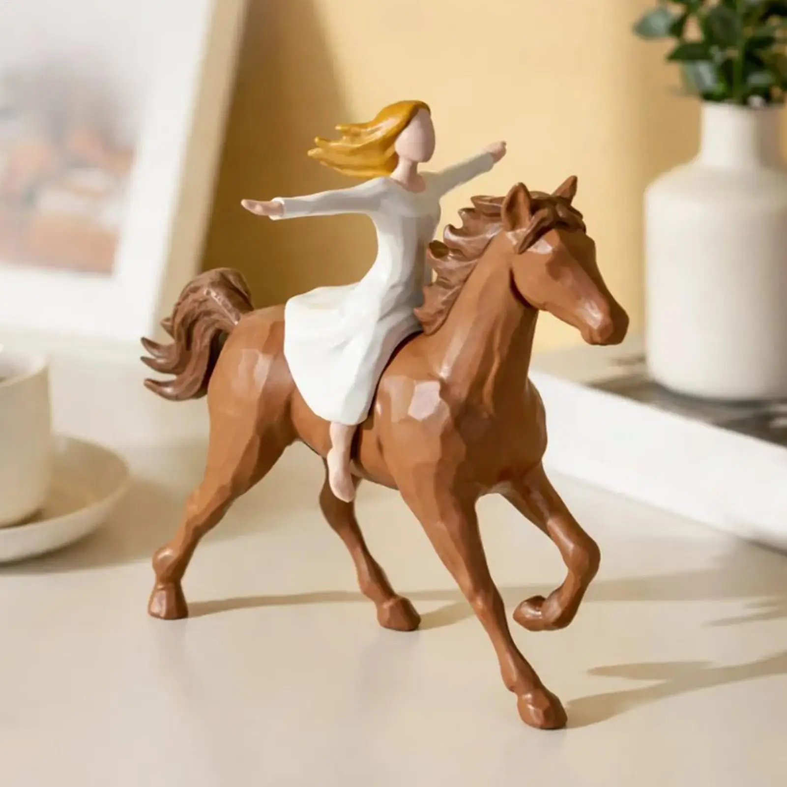 Pferdestatue Deko aus Kunstharz, Niedliche Tierfiguren, Handgefertigte Mädchen auf Pferd Reitend Figur für Wohnzimmer, Schlafzimmer, Regal-Dekoration