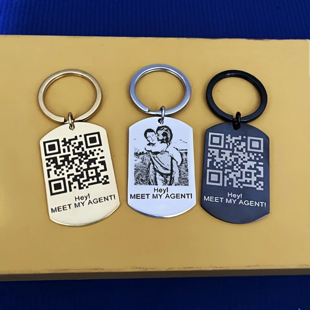 

Personalized Custom fingerprint Keychain 2 sides Custom QR code Keychain Wholesale Custom Stainless Steel Keychain