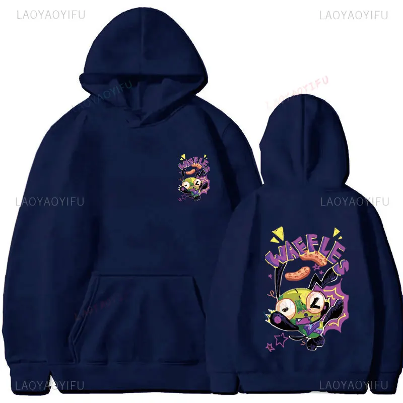 Hoodie kartun imut, Hoodie Retro Pria Wanita, Hoodie termal, Hoodie modis, atasan Pullover gambar Zim Invader, lucu