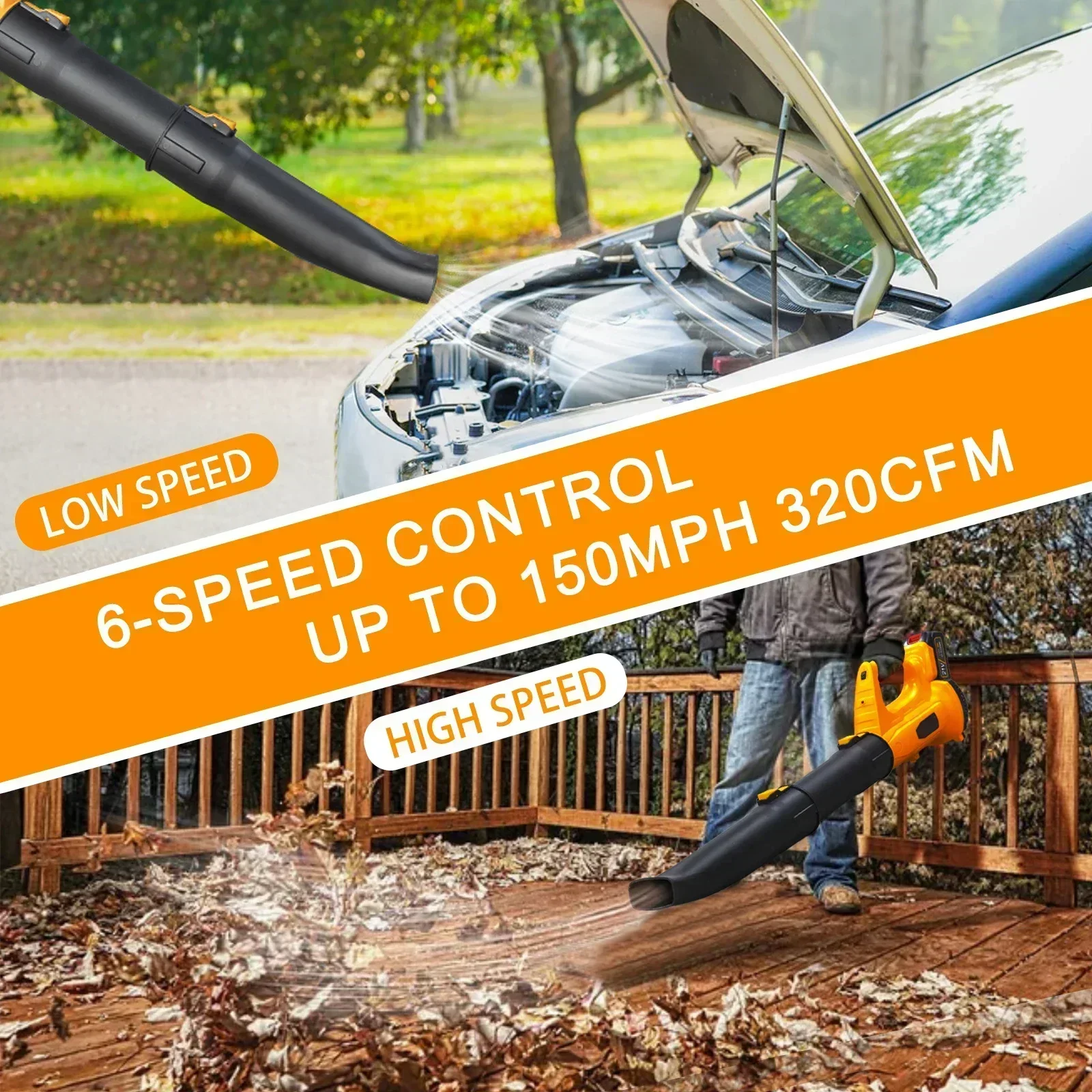 

Nick 21V Leaf Blower Cordless with 4.0Ah Battery and Charger, 320 CFM 150 MPH 6-Speed 2 Tubes Electric Leaf Blower for Leaves