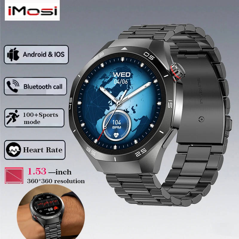 

IMOSI New Outdoor Sport Smart Watch Men 360*360 HD Display Heart Rate Fitness Waterproof Business Bluetooth Call Ftiness Watches