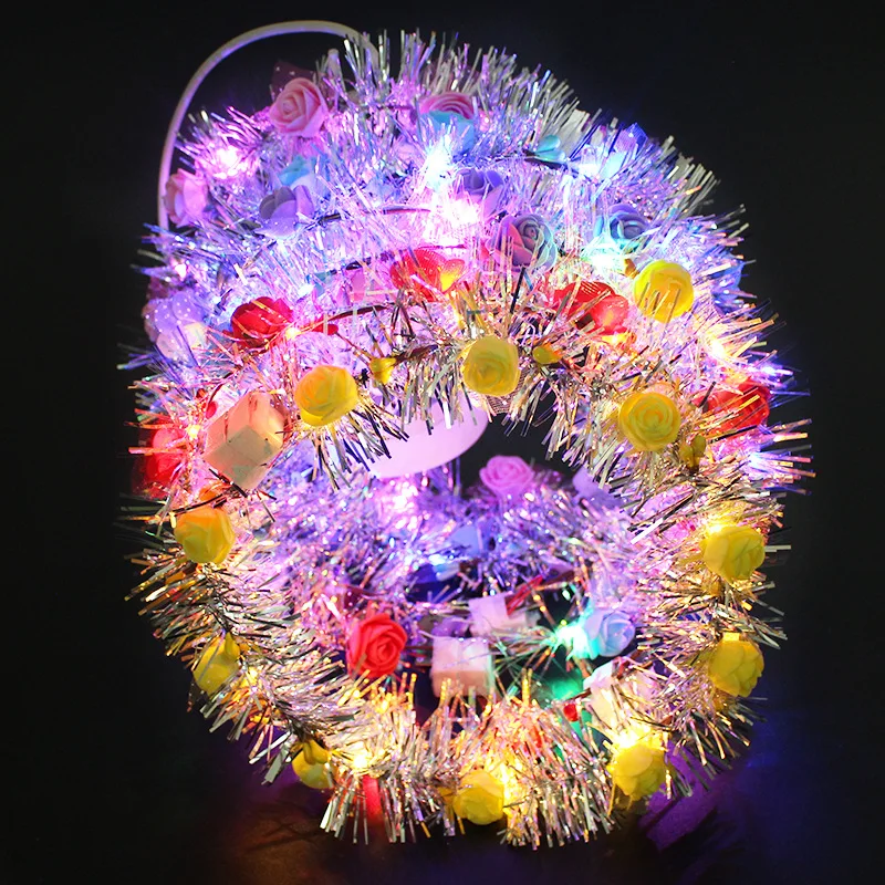 12pcs  LED Light Up Silver Rose Flower Wreath  Hair Band Children Adult Party Props  Birthday       Halloween