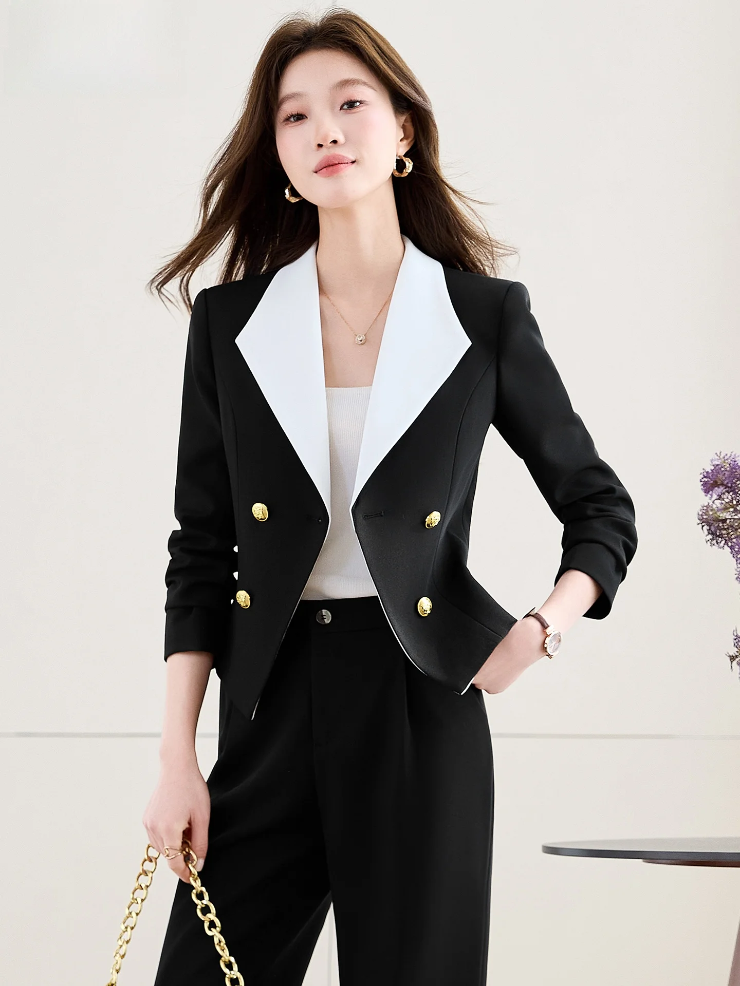 

Fashionable Short Suit Set for Women Commute Professional Style Spring Autumn Elegant Lady High-End Feel Outerwear Coat