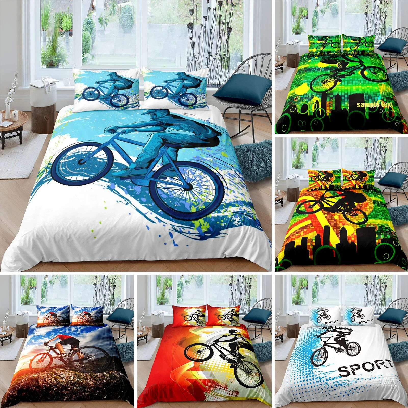 

Bicycle Duvet Cover Set Microfiber Mountain Bike Comforter Cover Sport Game Tie Dye Pattern King Size 2/3pcs Twin Bedding Set