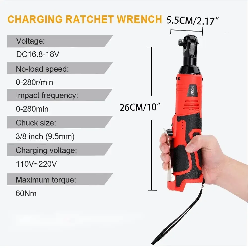 18V Cordless Impact Wrench Rechargeable Electric Impact Wrench 3/8 Inch Right Angle Ratchet Wrench Impact Driver Nut Power Tool