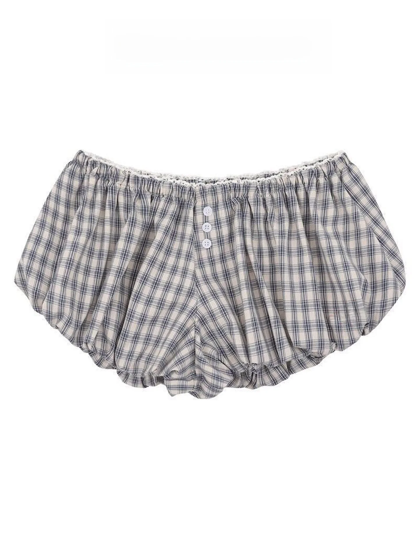 

Grey Plaid Bloomer Shorts Low Waist Casual Pants for Women Summer Cool Spicy Skirt Low Rise Bubble Pants A-Line Skirt