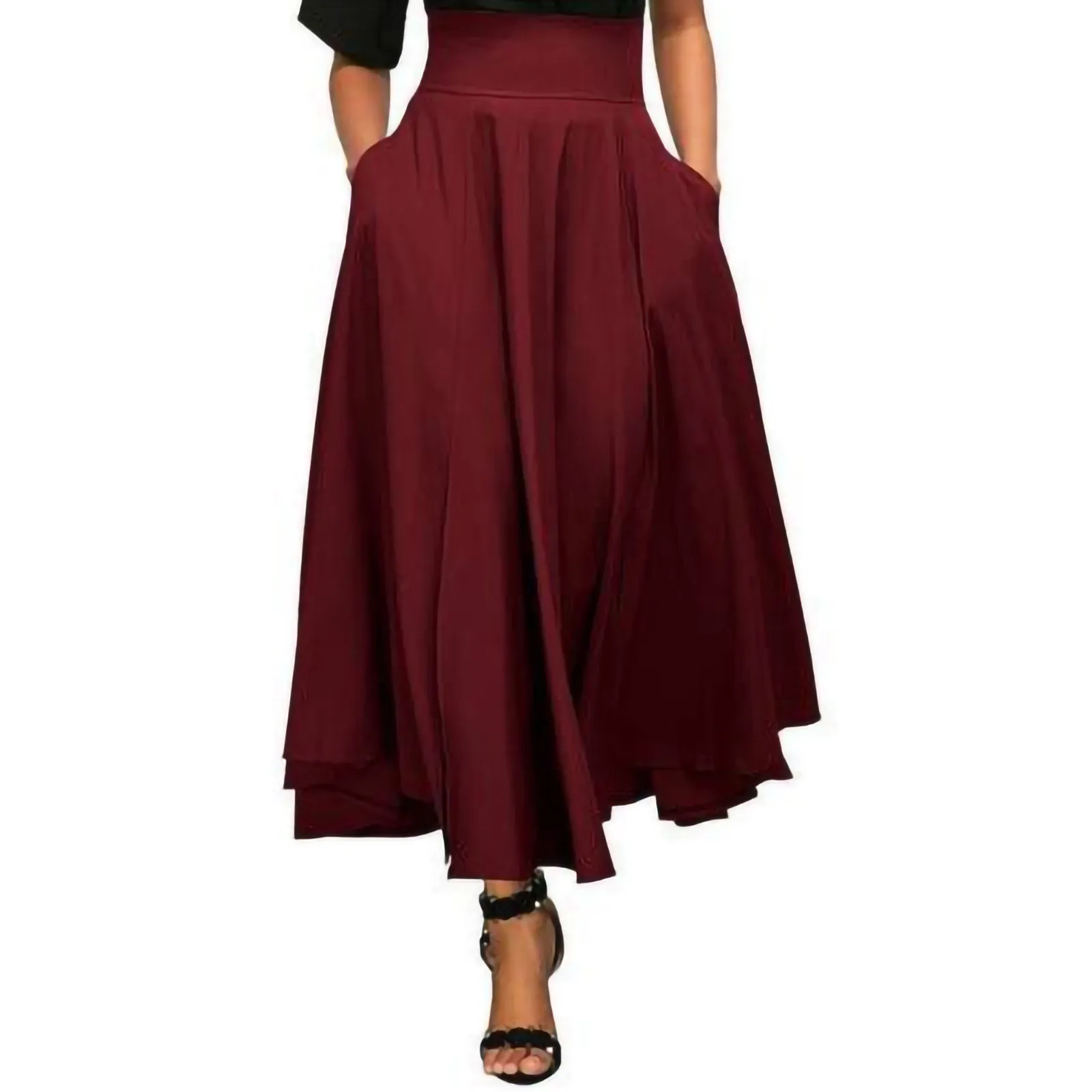 High Waist Pleated Long Skirts Women Autumn Vintage Flared Full Swing Satin Skirt Female Casual Elegant A-line Slim Party Faldas