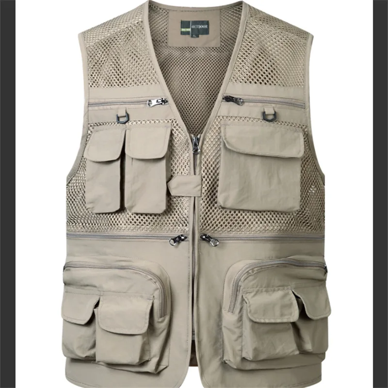 

2024 Men's for Spring and Summer Mesh Vest Quick-Dry Casual Multi-Pocket Functional Photography Fishing Thin Vest