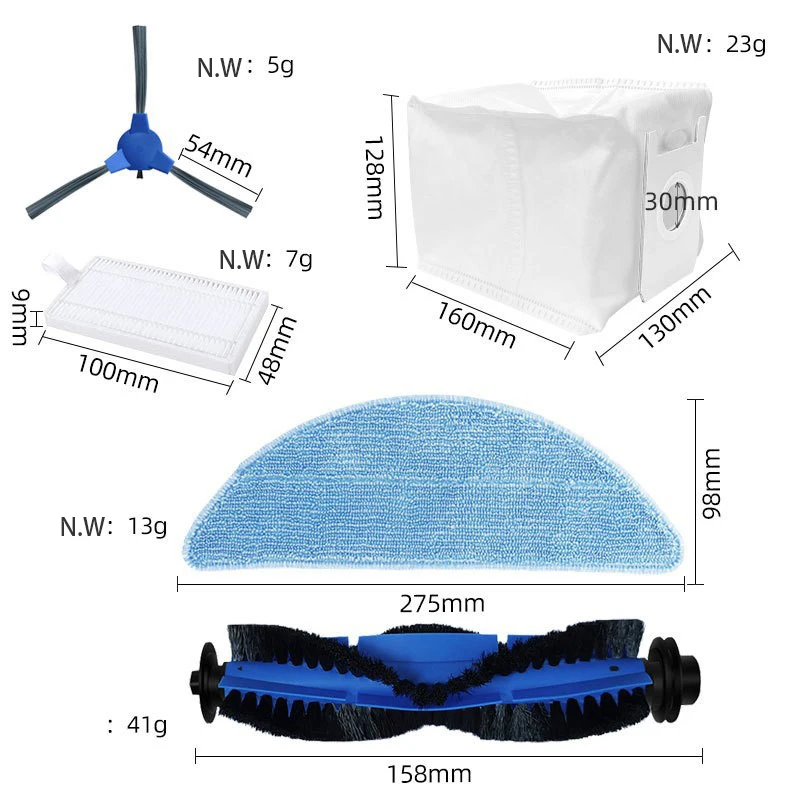 Conga 2290 Ultra Robot Aspirador Peças De Reposição, Escova lateral principal, Filtro Hepa, Mop Saco De Poeira, Saco de pó