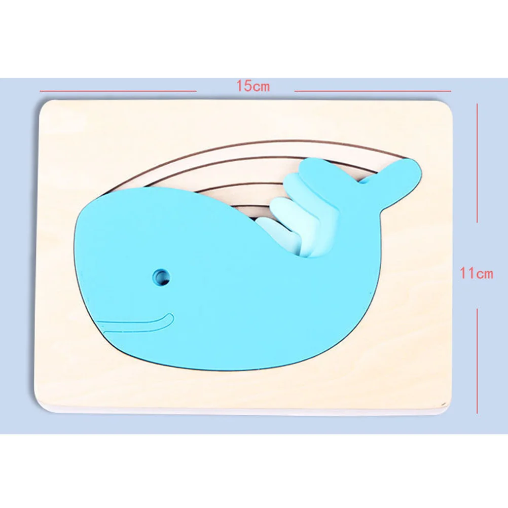 Rompecabezas de animales multicapa de madera, Panel 3D, ballena degradada azul de dibujos animados, juego educativo temprano para niños
