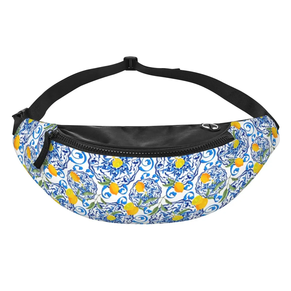 Custom Mediterranean Summer Fruit Lemons Tiles Fanny Pack Women Men Crossbody Waist Bag for Running Phone Money Pouch