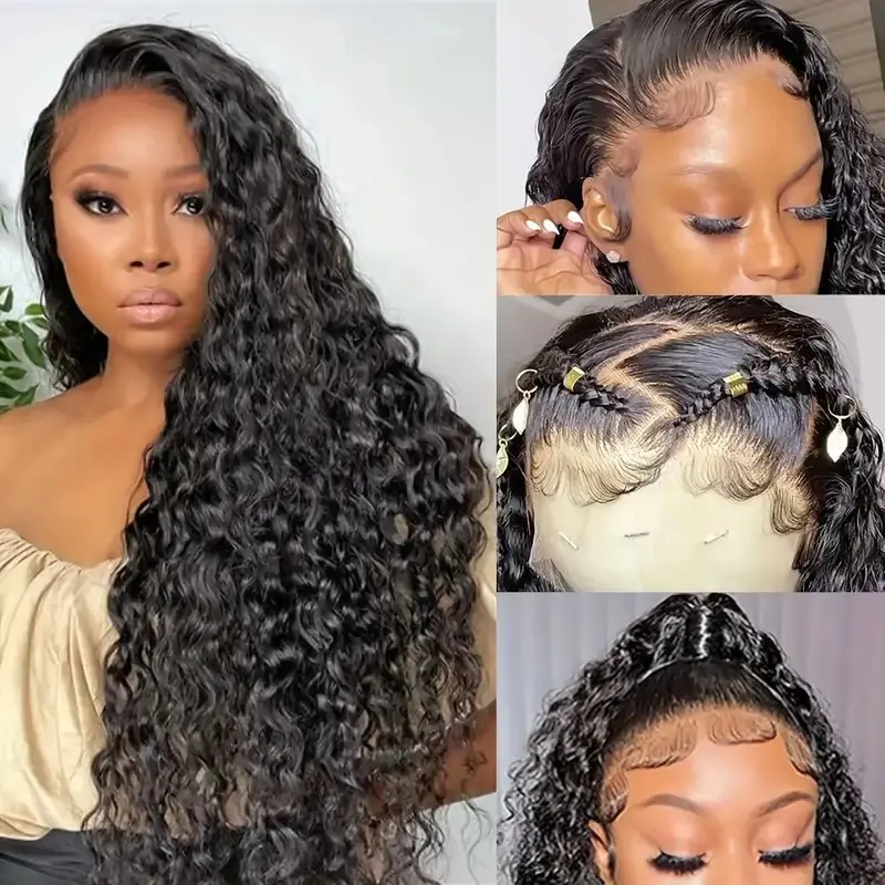 Rosabeauty 250% Density HD 13X6 Full Transparent Deep Wave curly Lace Frontal Wigs 13X4 Front 100% Human Hair Wig 30 40 Inch