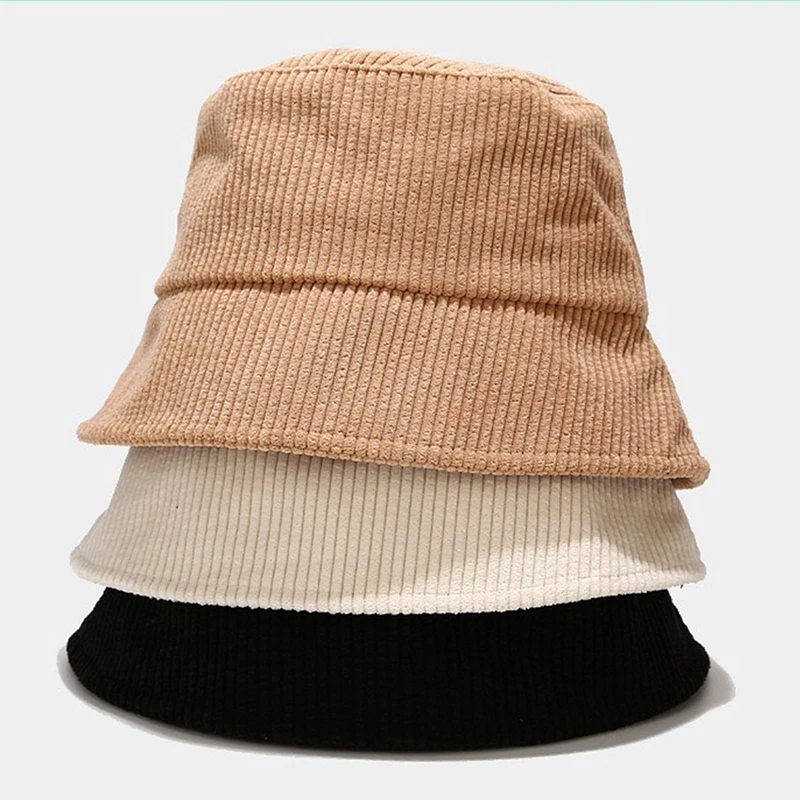 Korean Fashion Corduroy Bucket Hat Autumn Solid Color Simple Basin Hat For Women